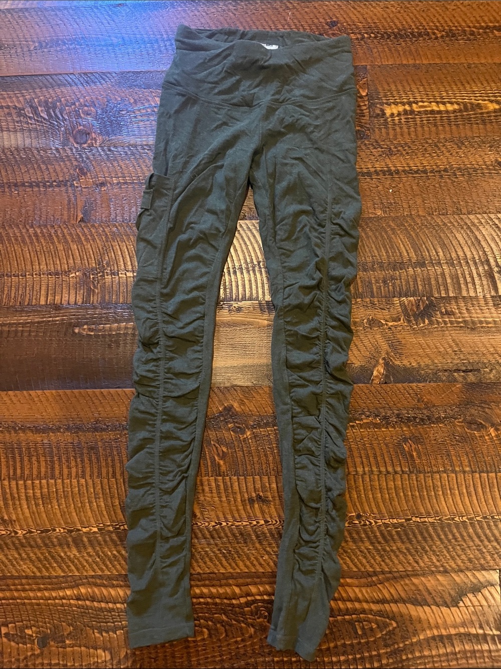 Nomads Hempwear Revival Ruched Olive Green Ruched Side Leggings XS